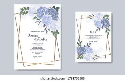 Wedding invitation card template set with beautiful floral leaves Premium Vector	

