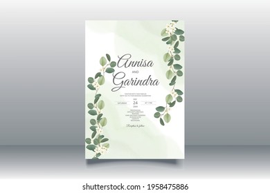   Wedding invitation card template set with beautiful  leaves Premium Vector