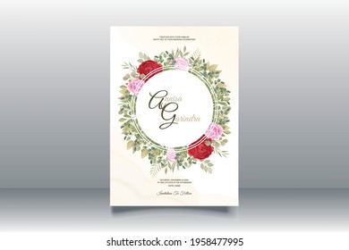  Wedding invitation card template set with red roses Premium Vector