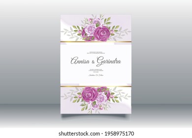  Wedding invitation card template set with beautiful  floral leaves Premium Vector