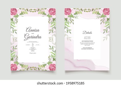 Wedding invitation card template set with beautiful  floral leaves Premium Vector