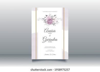  Wedding invitation card template set with beautiful  floral leaves Premium Vector