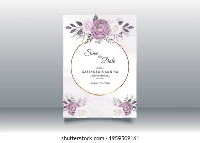   Wedding invitation card template set with beautiful  floral leaves Premium Vector