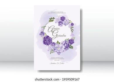   Wedding invitation card template set with beautiful  floral leaves Premium Vector