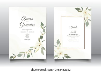   Wedding invitation card template set with beautiful  floral leaves Premium Vector