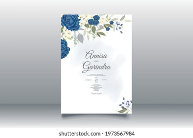  Wedding invitation card template set with beautiful  floral leaves Premium Vector