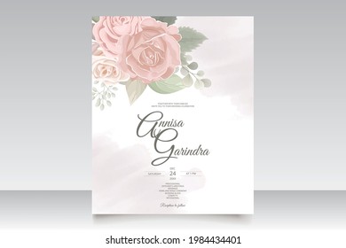 plantilla de tarjeta de invitación de boda con floral blanca hermosa y plantilla de hojas Premium Vector