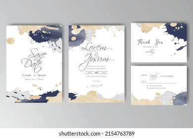Wedding invitation card template with Set of hand painted abstract