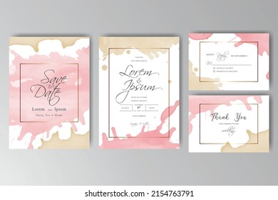 Wedding invitation card template with Set of hand painted abstract