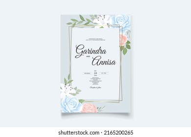  Wedding invitation card template set with beautiful colouful floral leaves Premium Vector