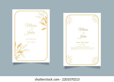 wedding invitation card template set with golden floral decoration. Abstract background save the date, invitation, greeting card, multi-purpose vector