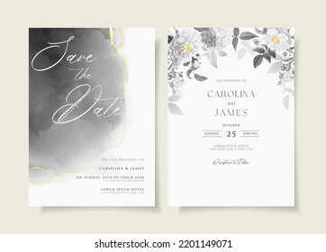 Wedding invitation card template set with floral and leaves decoration