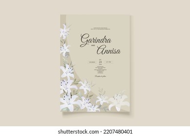  Wedding invitation card template set with beautiful  floral leaves Premium Vector
