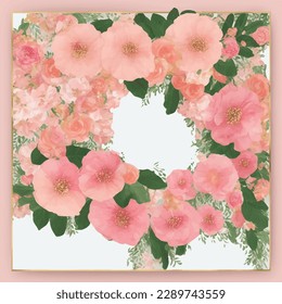 Wedding invitation card template set with watercolor flower frame and border with white background