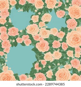 Wedding invitation card template set with watercolor peach pink rose flower frame and border with light green background
