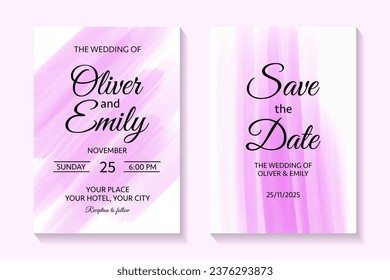 Wedding invitation card template set with watercolor splash. Background for save the date, greeting, poster, and cover design