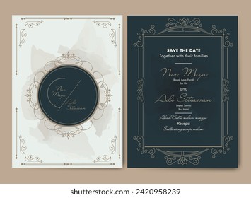 wedding invitation card template set with golden floral decoration. Abstract background save the date, invitation, greeting card, multi-purpose vector