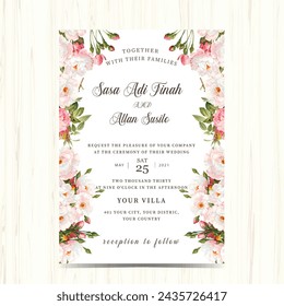 Plantilla de tarjeta de invitación de boda con hermosas hojas florales