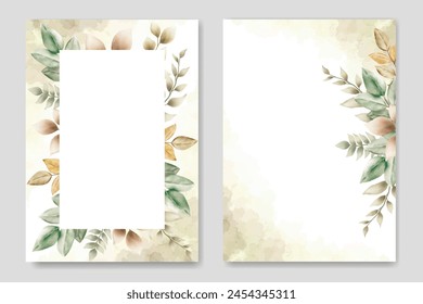 set de Plantilla de invitación de boda con decoración de hojas de acuarela 