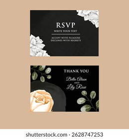 Conjunto de Plantilla de tarjeta de invitación de Boda con decoración floral y hojas secas rosadas