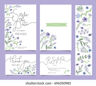 wedding invitation card template set with text