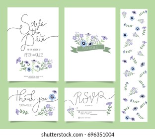 wedding invitation card template set with text