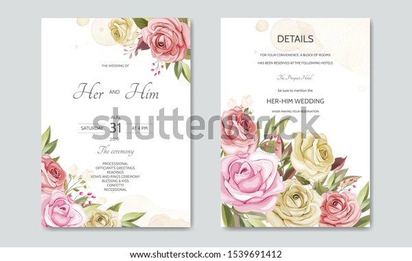 Wedding Invitation Card Template Set Beautiful Stock Vector Royalty Free Shutterstock