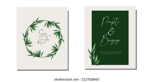 
wedding invitation card template with simple leaf ornament