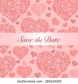 Wedding invitation card template with a stylized hearts