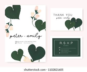 wedding invitation card  template with text and flower , plant , leaf