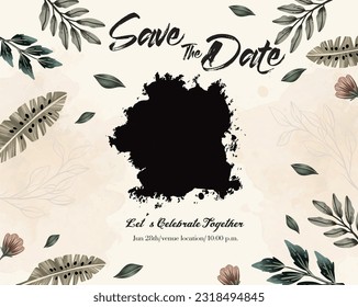 Hochzeitseinladung Vorlage mit Text und Blume, speichern Sie das Datum, Hochzeitspaar