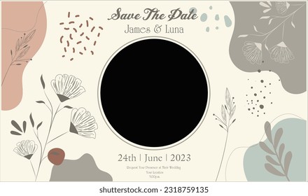 wedding invitation card template with text and flower, save the date, wedding couple