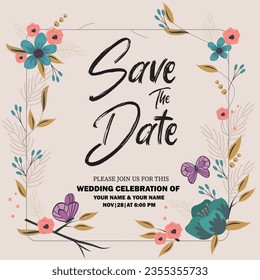 wedding invitation card template, with text and flower, save the date, wedding couple, new design 