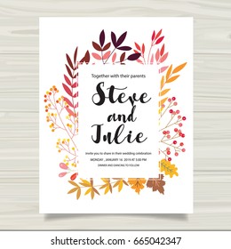 wedding invitation card template with text and flower