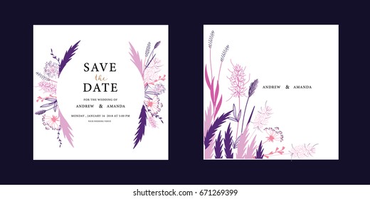 wedding invitation card template with text and flower