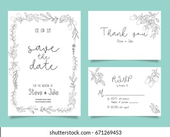 plantilla de tarjeta de invitación de boda con texto y flor