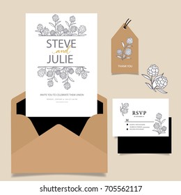 wedding invitation card template with text set