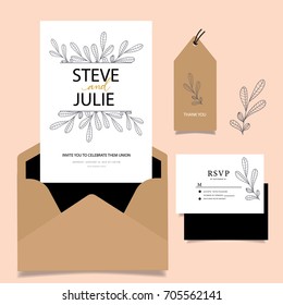 wedding invitation card template with text set