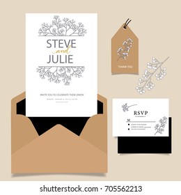 wedding invitation card template with text set