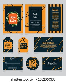 Wedding invitation card template. 
Wedding invitation, thank you, save the date,  menu, information, RSVP, label, table number and place card design.