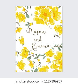 Wedding invitation card template vector with yellow flowers