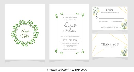 wedding invitation card template Vector illustration. Set of card with flower rose, leaves. Floral poster, invite. Wedding ornament concept.