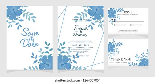 wedding invitation card template Vector illustration. Set of card with flower rose  leaves.