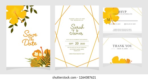 wedding invitation card template Vector illustration. Set of card with flower rose  leaves.