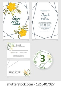 wedding invitation card template Vector illustration. Set of card with flower rose  leaves