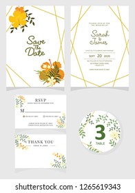 wedding invitation card template Vector illustration. Set of card with flower rose  leaves.