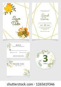 wedding invitation card template Vector illustration. Set of card with flower rose  leaves.