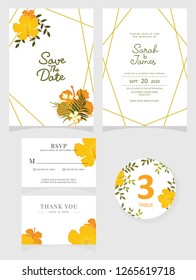 wedding invitation card template Vector illustration. Set of card with flower rose  leaves.
