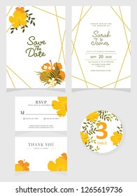wedding invitation card template Vector illustration. Set of card with flower rose  leaves.
