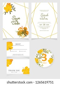 wedding invitation card template Vector illustration. Set of card with flower rose  leaves.

